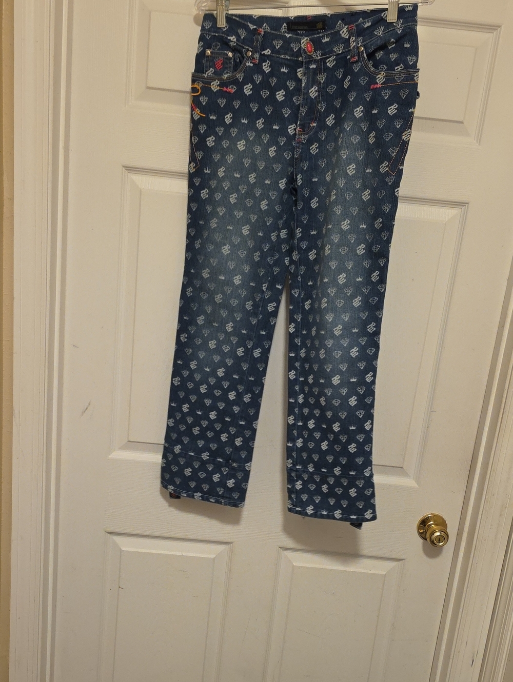 Rocawear Navy Blue Diamond-Print Straight Leg Jeans